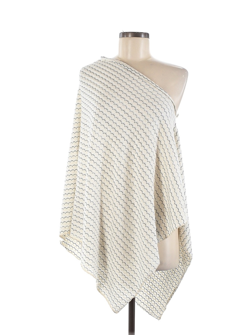 AND Cream Poncho with Navy Scallop Stripe